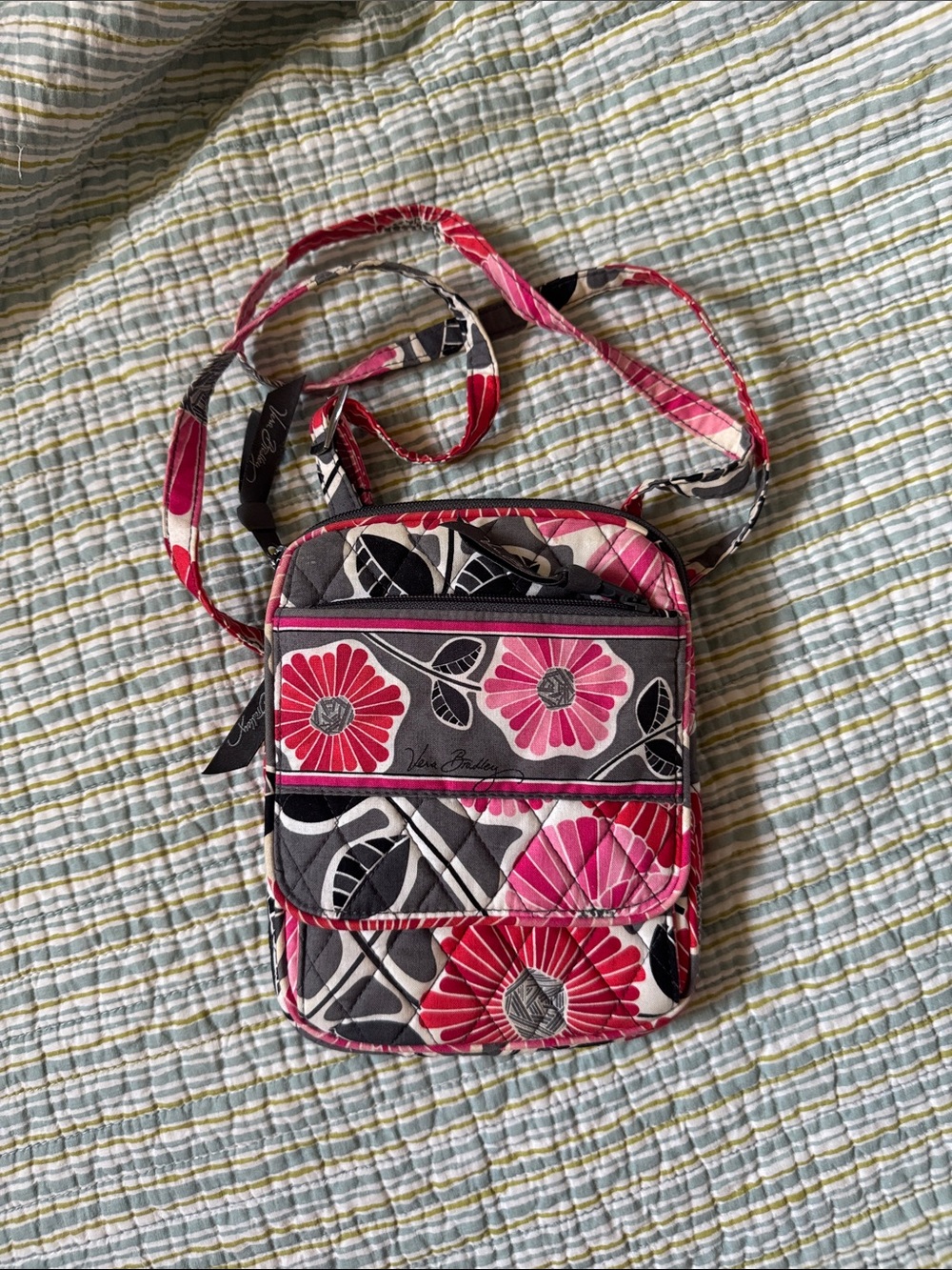 Vera Bradley Pink and Gray Floral Quilted Crossbody